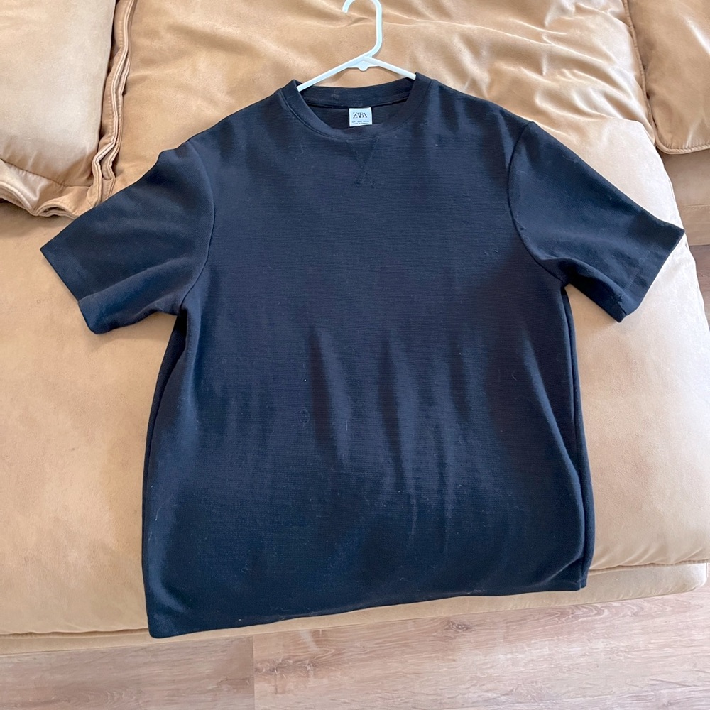 Zara Black Textured T Shirt